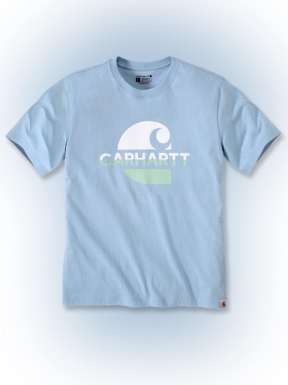 Carhartt Short Sleeve Logo Tee in Light Blue with White and Lime Graphic T-Shirt - Picture 3 of 16